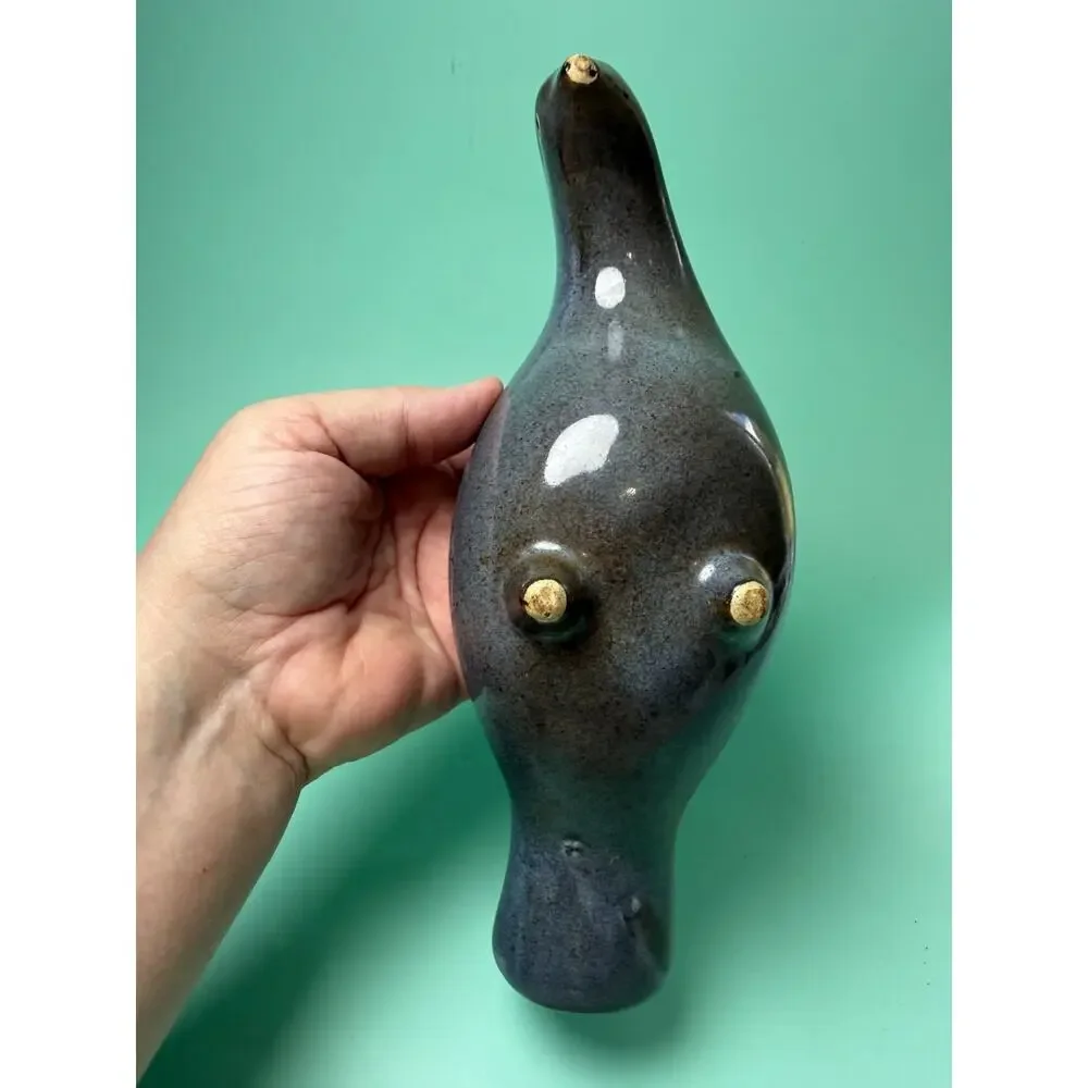 Vintage Smoky Mountain Tennessee Pottery Pigeon Bird Planter Feet MCM Blue Drip - Picture 9 of 9